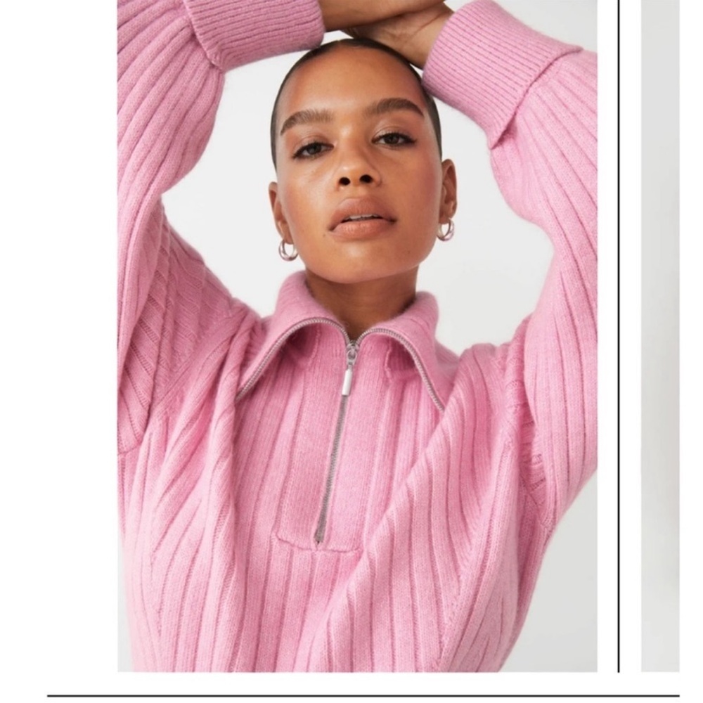 & Other Stories Pink Ribbed Turtleneck Sweater